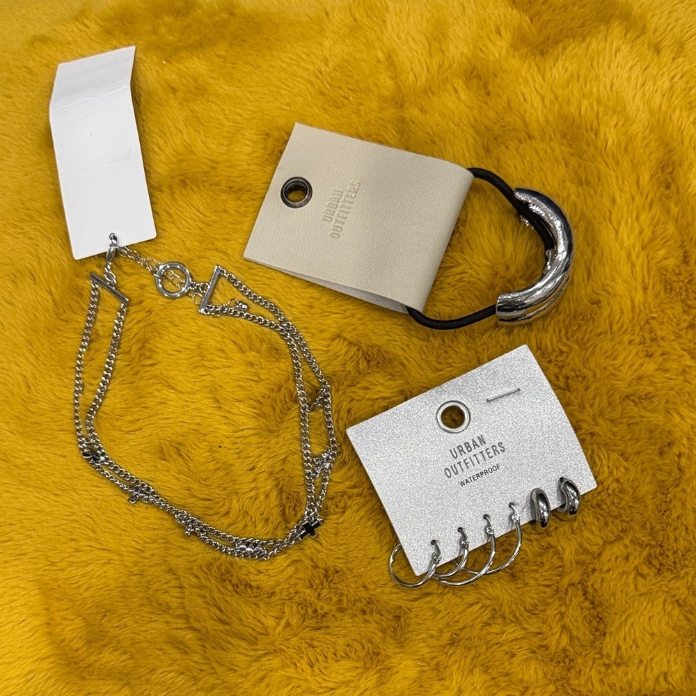 Urban Outfitters: necklace, earrings, hair accessory bundle